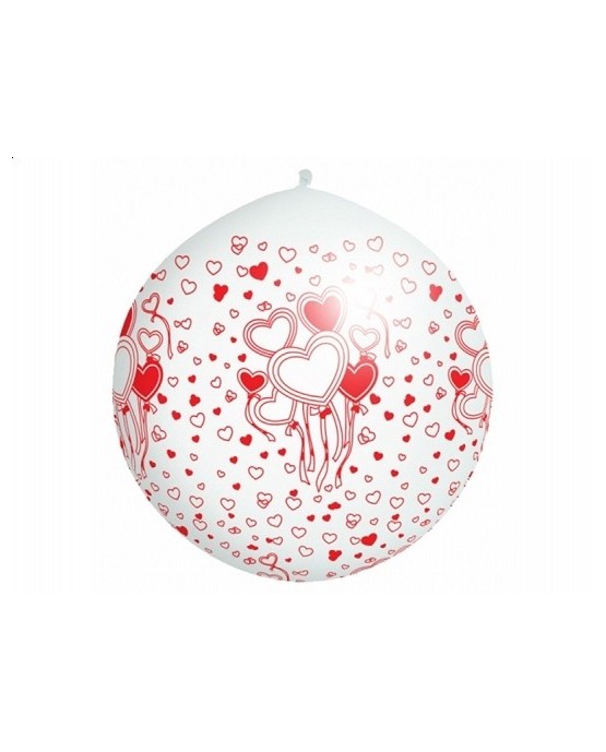 Latex. balón -biely - červ.srcia 100cm