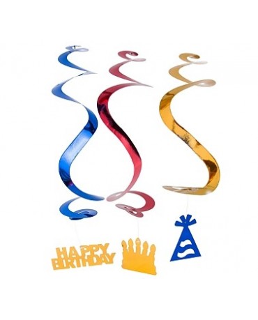 Špirály - čiapky a nápisy Happy Birthday 3ks/P85