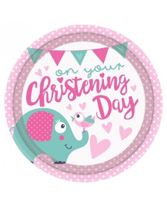 Tanieriky krstiny - ružové 22,7cm 8ks