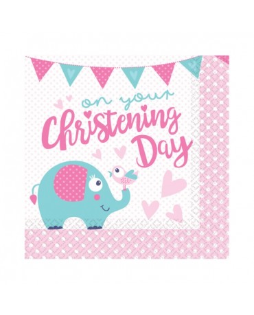 Servítky krstiny - ružové 33x33cm 16ks