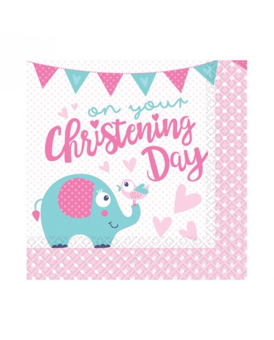 Servítky krstiny - ružové 33x33cm 16ks