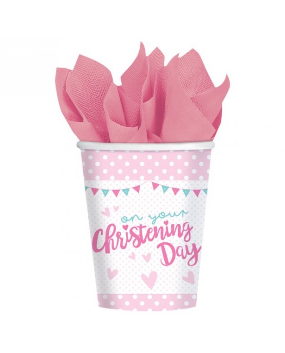 Poháriky - krstiny - ružové 266ml 8ks