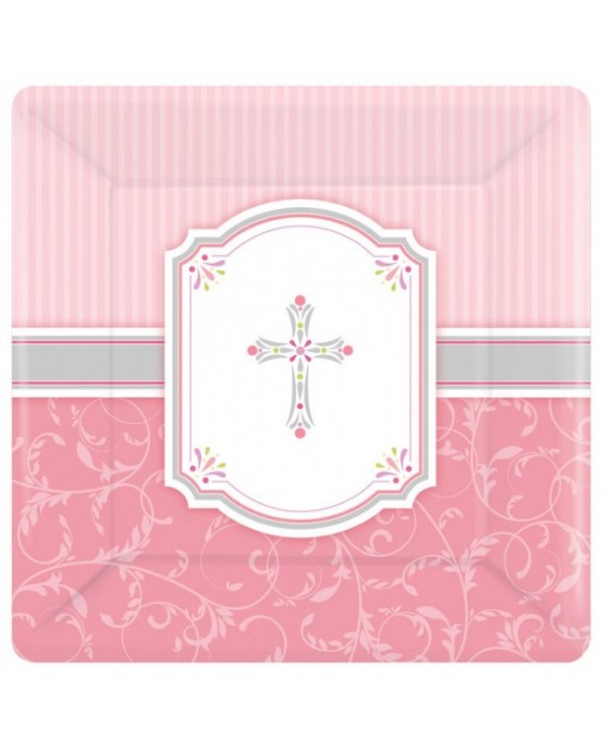 Tanieriky krst - ružové 25,4cm 8ks