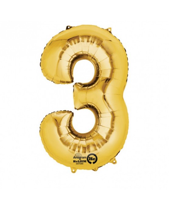 Fól. balón č. - 3 zlatý  53x88cm