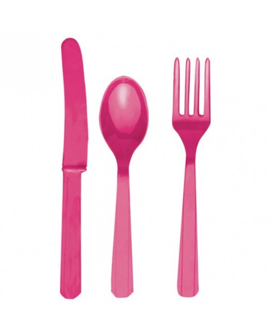Plastové príbory -tmavoružové 24ks