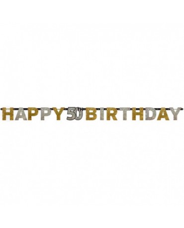 Banner Happy Birthday 50- strieborno-zlatý