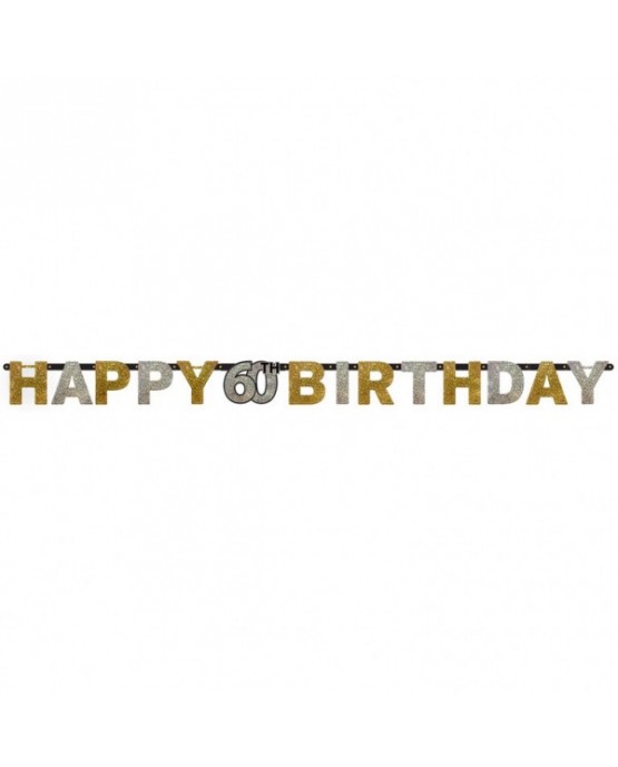 Banner Happy Birthday 60- strieborno-zlatý