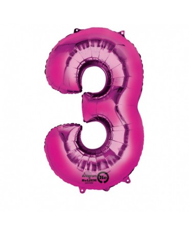 Fóliový balón číslo 3 -ružový 53x88cm