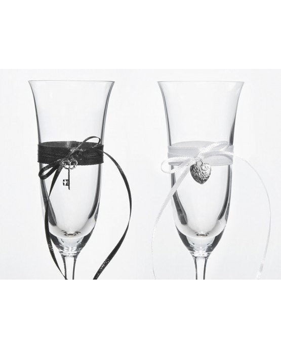 Poháre na šampanské - klúč a srdce 2ks
